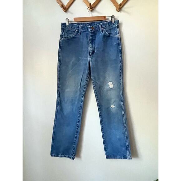 Vtg Wrangler mens jeans thrashed distressed 32x32 straight leg dad 80s 90s chore - Picture 1 of 9
